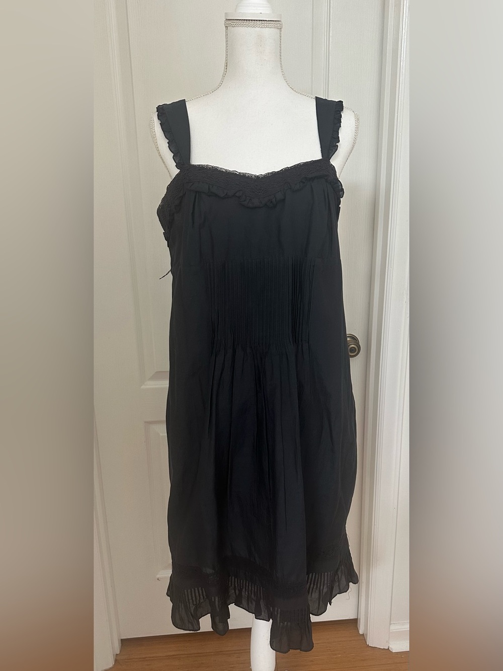 Vintage Y2K Kensie for Free People Black Ruffled Lace-Trim Slip Dress Large EUC